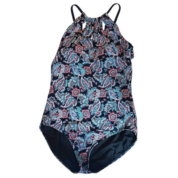 Dreamsuit by Miracle Brand 1 Piece Paisley High Neck Slimming Swimsuit  Size 14 - Picture 3 of 8